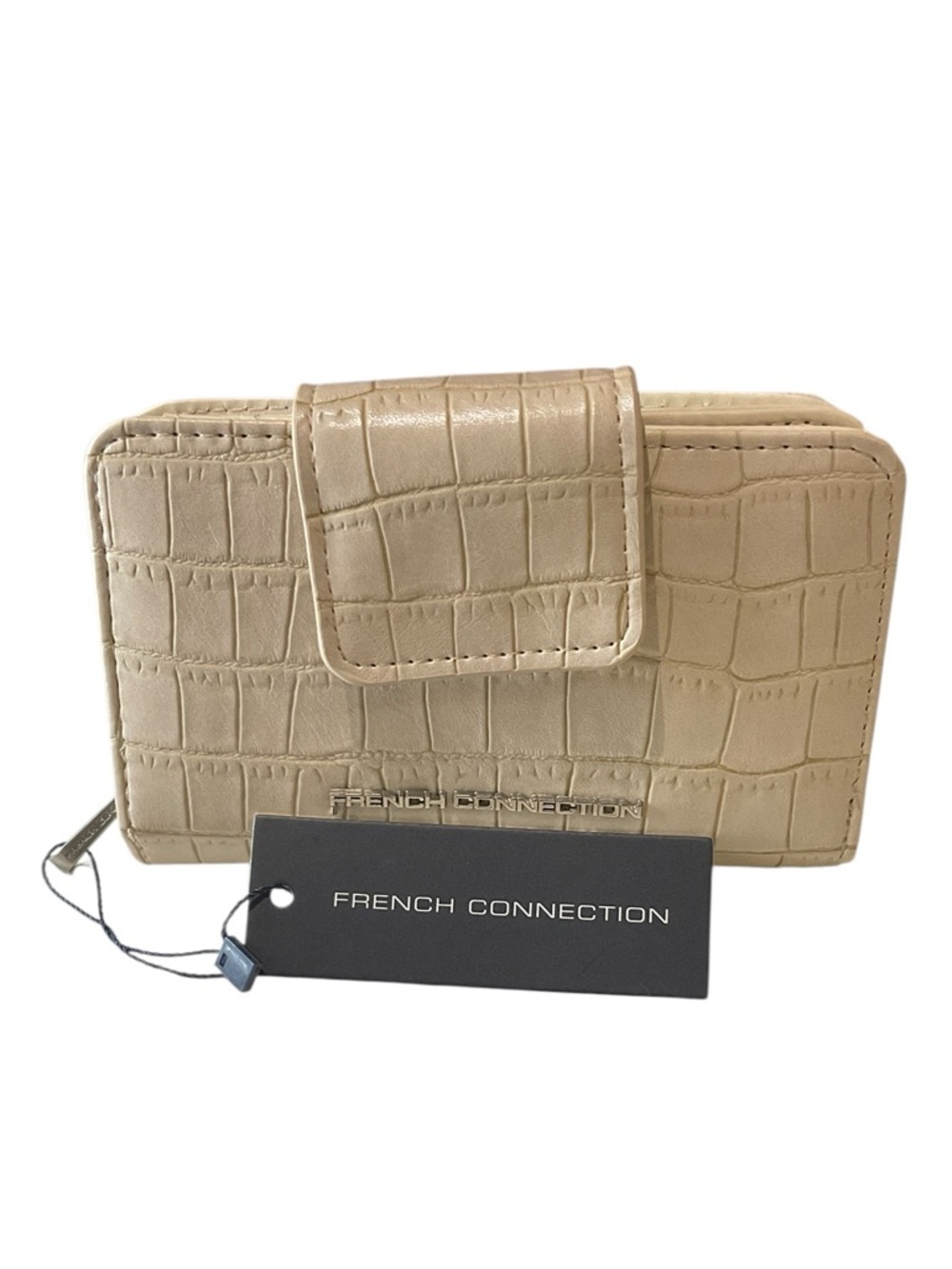 French Connection Emmy Croc-Embossed Fold Zipper Wallet in Neutral - Picture 3 of 11